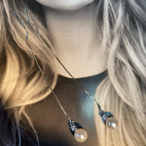 🌟 Faux Pearl Sterling Silver 925 Earrings - Picture 3 of 4